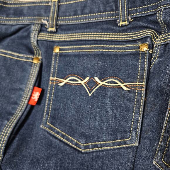 1980s Braxton Stretch Creased Blue Denim Jeans Contrasting White Thread 26 Inch - Picture 2 of 10